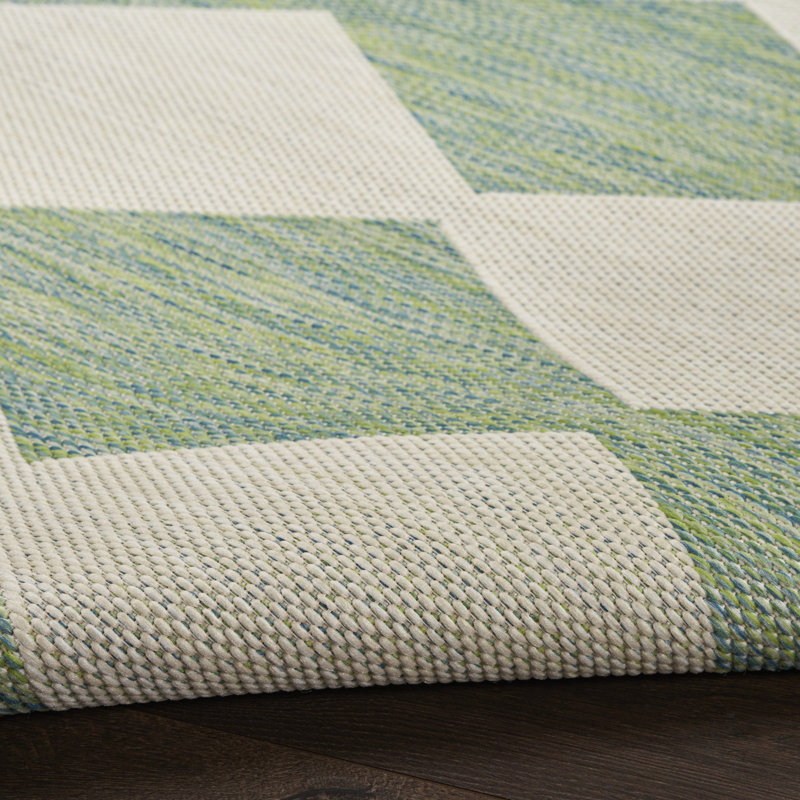 Tapis intérieur / extérieur rectangulaire Positano, Bleu vert, Rectangle 12' x 15'