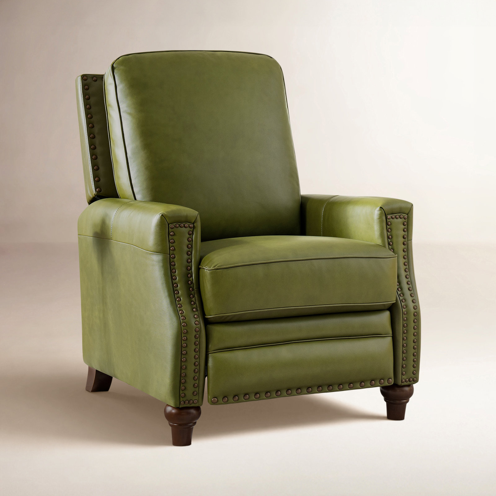 Andrena 33" Genuine Leather Push-Back Recliner, Genuine Leather Olive