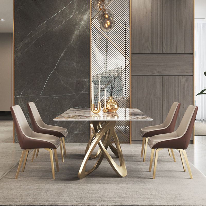 Modern Rectangular Rock Slab Dining Table Sets, 29.5"H x 70.8"L x 35.4"W