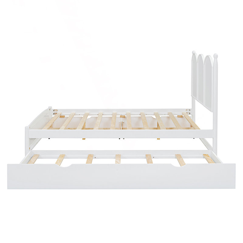 Structure de grand lit, lit plateforme tapissier avec tête de lit, Blanc