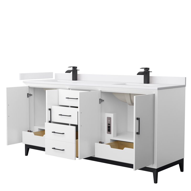 72'' W Double Vanity, Matte Black, White
