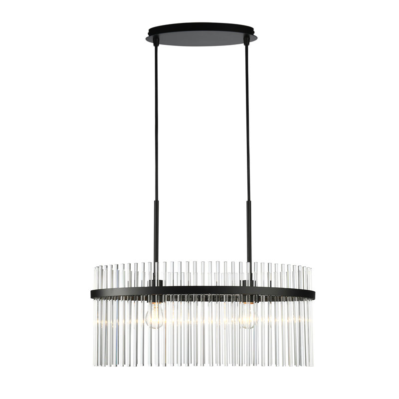 Lustre 2 lumières noir avec abat-jour en verre transparent Ava