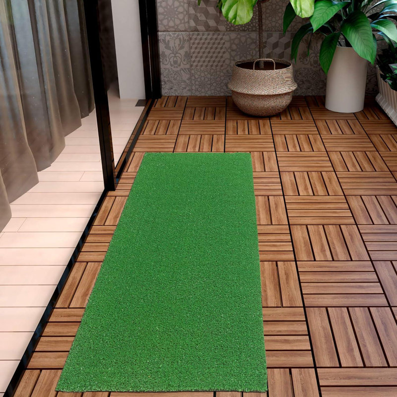 Ottomanson Green 3x8 Waterproof Artificial Grass Rug with Drainage Holes