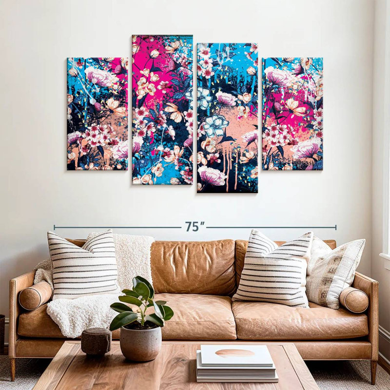 Kerner Splattered Botanical Flowers, 42" H x 68" W