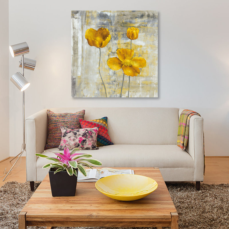 « yellow fleurs ii », impression sur toile, H 37 po x l 37 po x P 1,5 po, Toile tendue, Pas de tapis