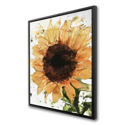 Big Sunflower Framed Canvas - Illustrative Flower Home Decor