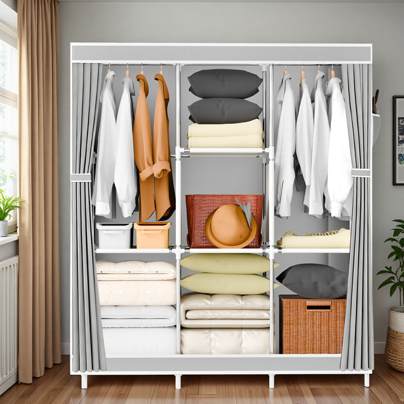 Organisateur de garde-robe portatif avec housse Rebrilliant, Gris clair