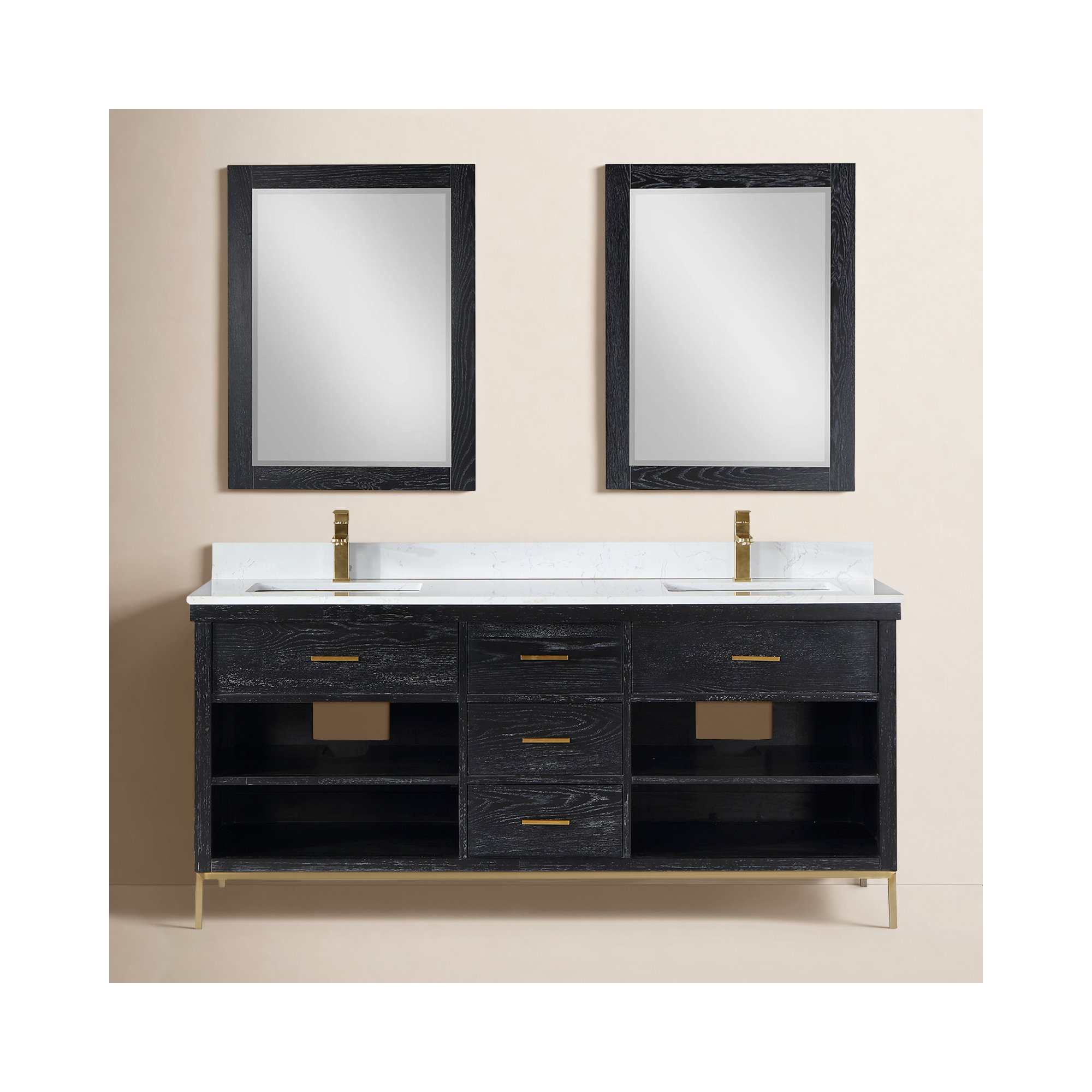 Kesia 72'' Double Bathroom Vanity, Gold, Black