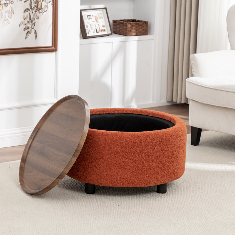 Pietsch Round Coffee Table with Storage, Orange Boucle