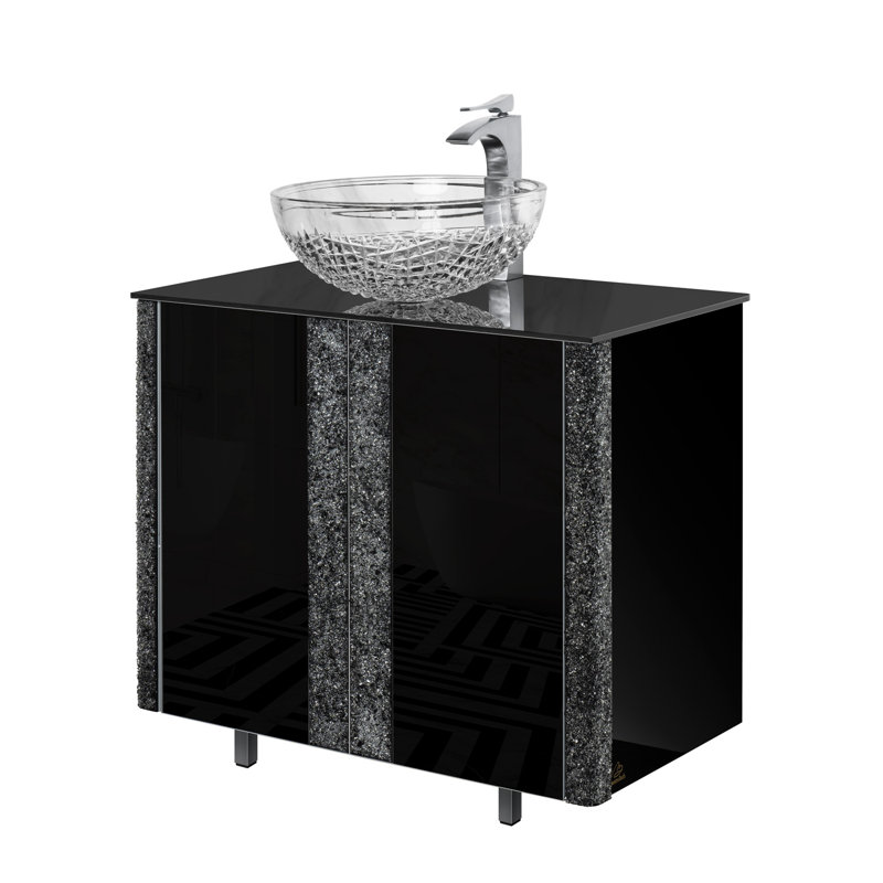 Princess 35'' Single Bathroom Vanity with Glass Top, Black