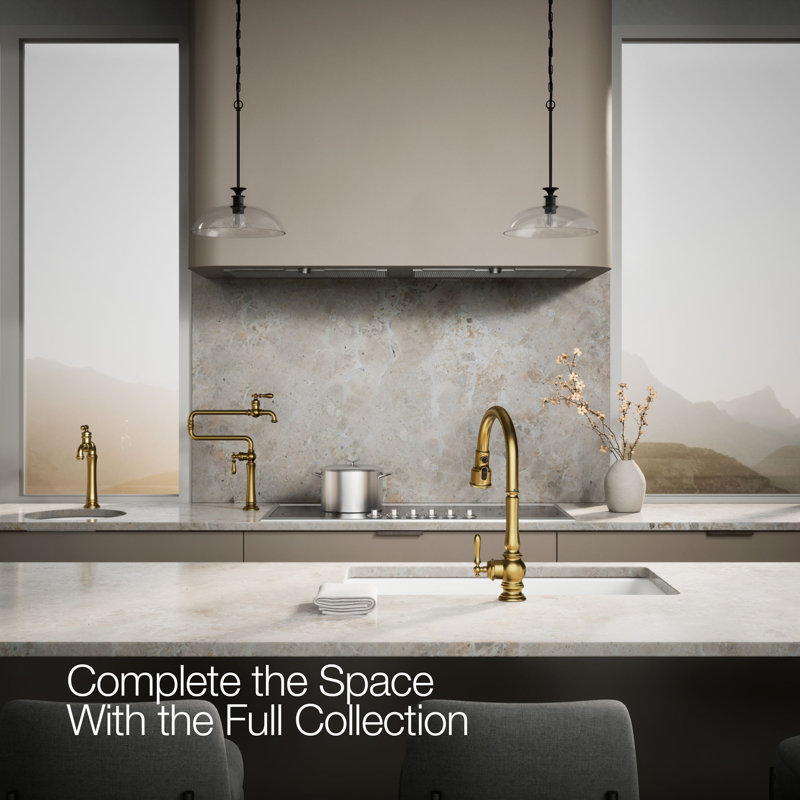 Artifacts® Single-Hole Deck-Mount Pot Filler with Extended Spout, Vibrant Brushed Moderne Brass