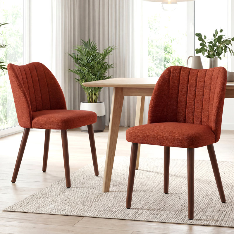 46.5cm H Fabric Upholstered Back Side Chair Solid Wood Dining Chair, Orange