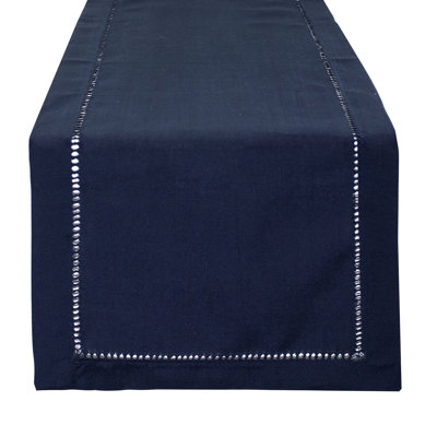 Navy Blue Hemstitched Border Table Runner 14" W X 36" L