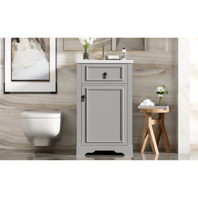 Meuble-lavabo moderne en bois massif à fermeture en douceur pour salle de bain compacte