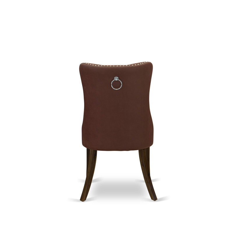 Denison Parson Dining Chairs - Button Tufted Nailhead Burgundy Polyester Fabric Upholstered Chairs, Set of 2, Mahogany