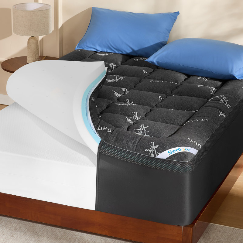BEDLORE® Dual Layer 4" Memory Foam Mattress Topper with Rayon Bamboo Cover, 2" Cooling Memory Foam & 2" Plush Breathable Bamboo Pillow Top with 6-18" Deep Pocket, for Back Pain Relief
