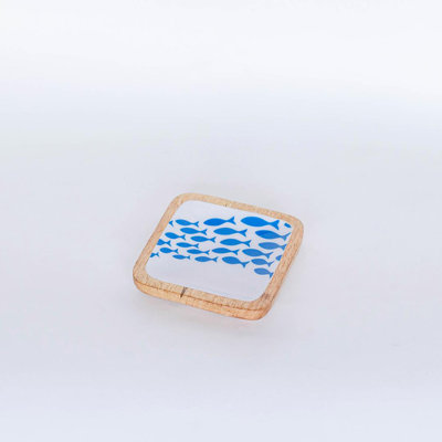 School Of Fish On Wood Coaster