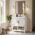 Meuble-lavabo de 76 cm avec tablette ouverte, armoire de rangement avec poignée en métal et éclairage DEL RVB