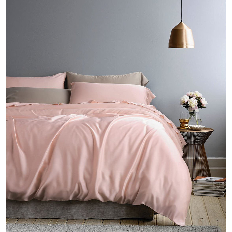Ensemble de housse de couette 400T, Housse de couette grand + 2 grandes taies décorat, Rose