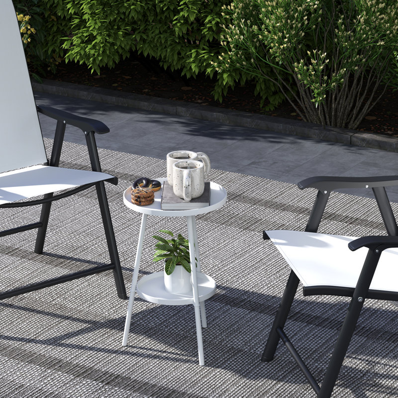Outsunny Round Garden Coffee Table 2-Tier Small Side Table Metal, White