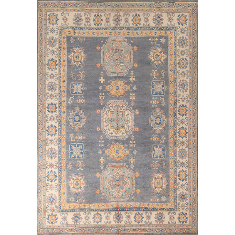 Handmade Gray Kazak Living Room Rug
