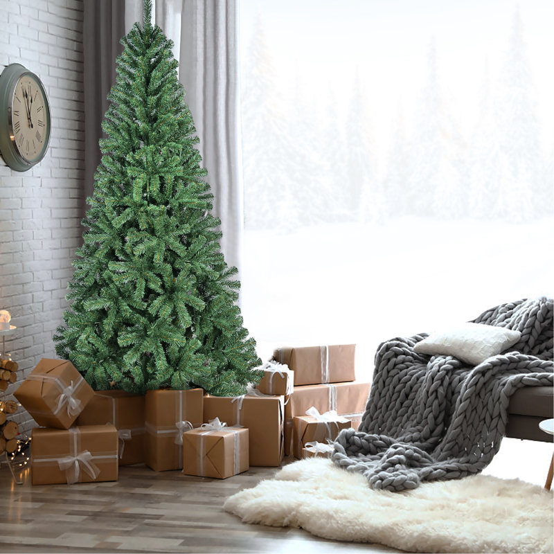 Arbre de Noël artificiel de 8 pi avec 1136 pointes denses, branches articulées pour tracas - installation, support en métal robuste pour petites pièces et structure festive compacte et festive facile à installer