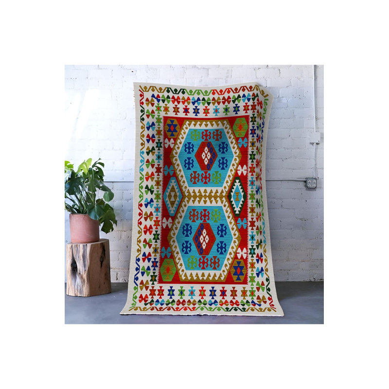 Tapis décoratif multicolore à motif traditionnel lavable à la machine, Rectangle 3 pi 3 po x 4 pi 11 po 