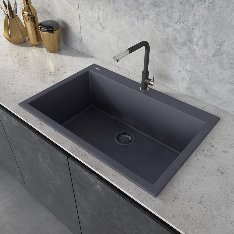 Ruvati 33 x 22 inch epiGranite Drop-in Topmount Granite Composite  Kitchen Sink, Gray