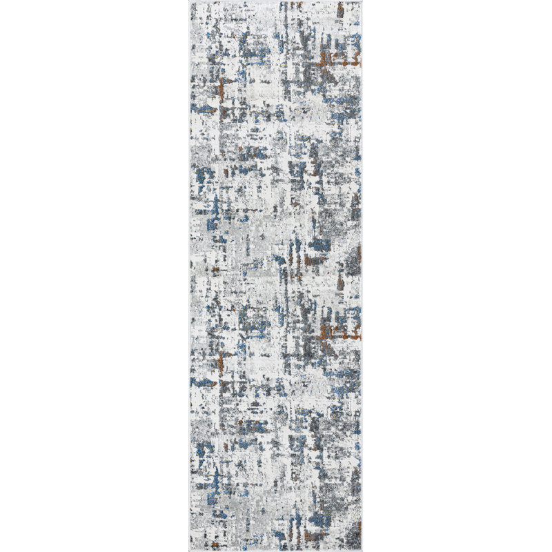 Tapis gris abstrait à notification, Tapis de couloir 2 pi 7 po x 9 pi 10 po