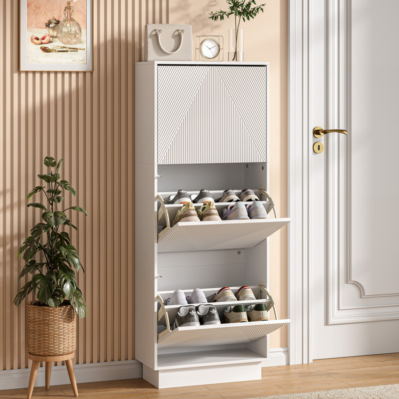 12 Pair Flip Down Shoe Storage, White