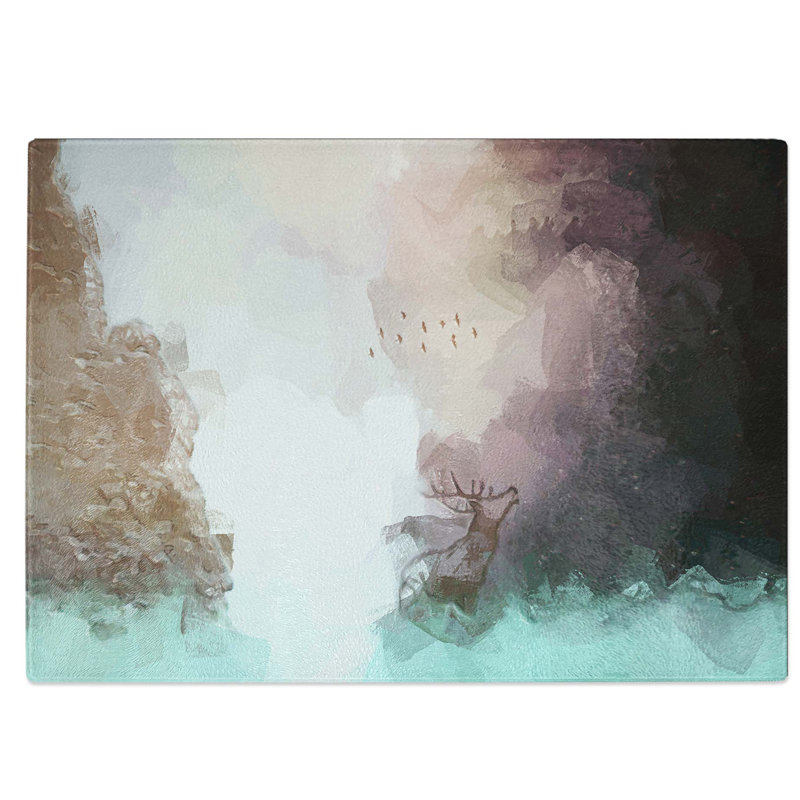 Tempered Glass Birds Above a Stag Chopping Board, 28.5 cm W x 20 cm L