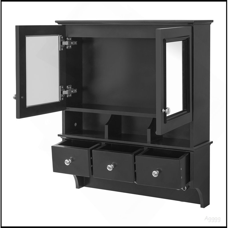 Armoire de toilette 4 en 1, armoire à pharmacie murale de 24 pouces avec tiroirs et crochets de rangement, miroirs haute définition avec rangement pour meuble-lavabo de salle de bain