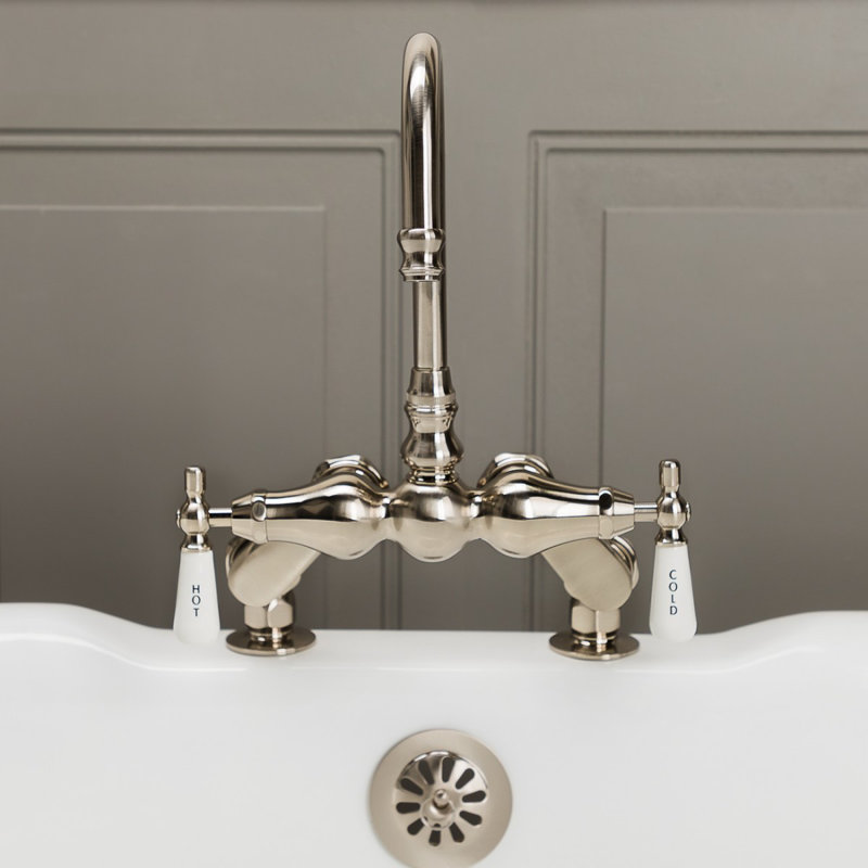 Robinet de baignoire sur pattes à fixation sur comptoir à poignées doubles, Nickel brossé