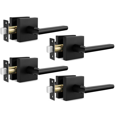 Black Door Levers Interior, Passage Matte Black Closet Door Lever, Square Black Door Lever Interior for Hallway (4 Pack)
