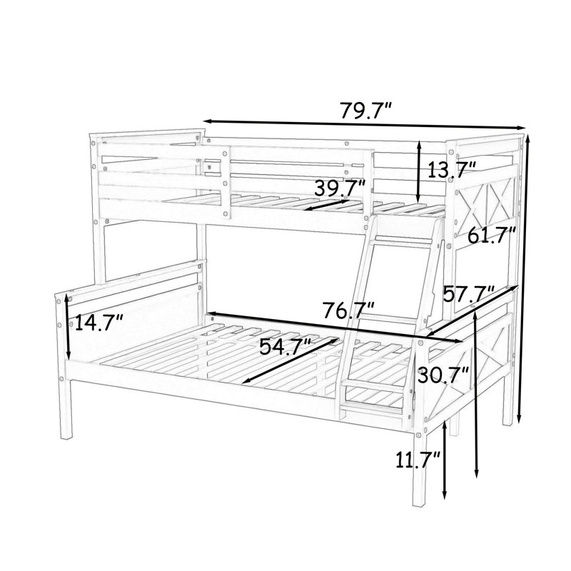 Lit superposé en bois avec échelle, lit superposé simple au dessus d'un lit double, gris