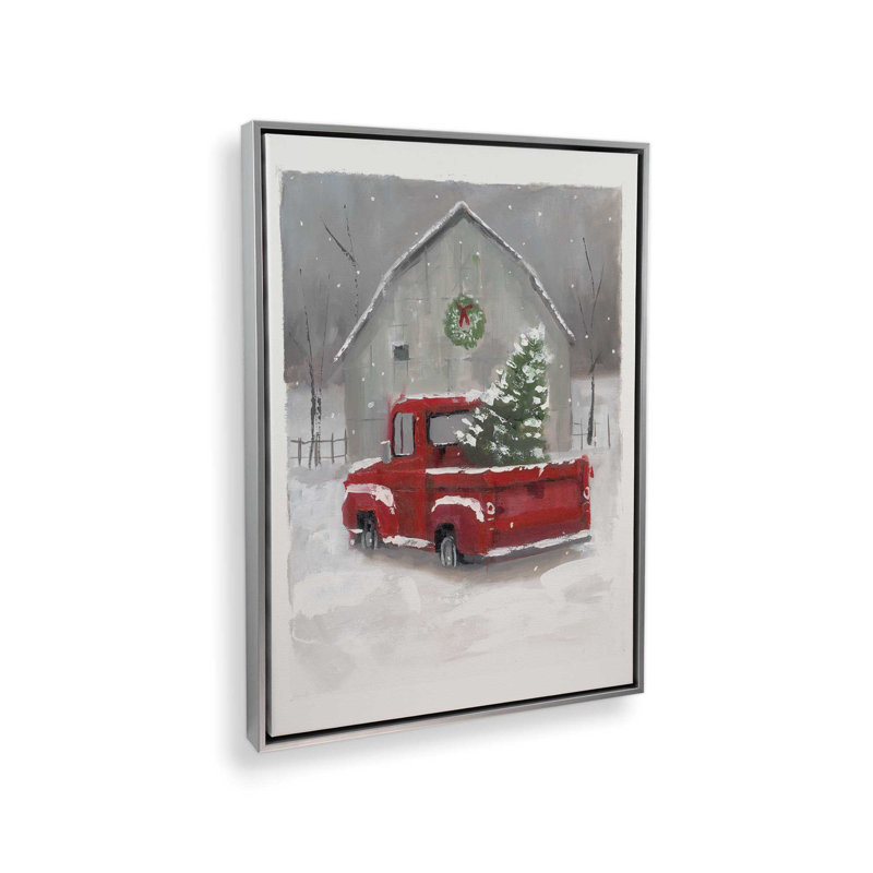 «Christmas on the Farm» par Dogwood, L 24 po x H 32 po, Argent, Toile avec cadre