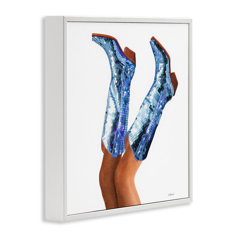 «Blue Glam Cowgirl», giclée par Amanda Greenwood, H 17 po x l 17 po, Estampe numérique encadrée blanc bord de mer