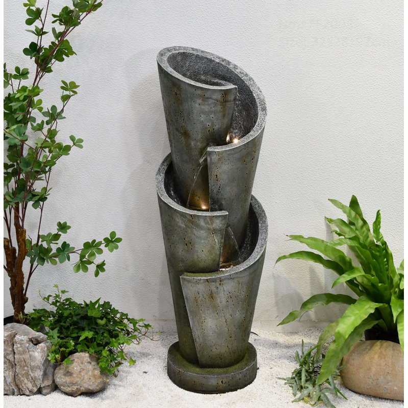 38" H Multi-LeveLED Solar Powered Fountain with Warm White LEDS