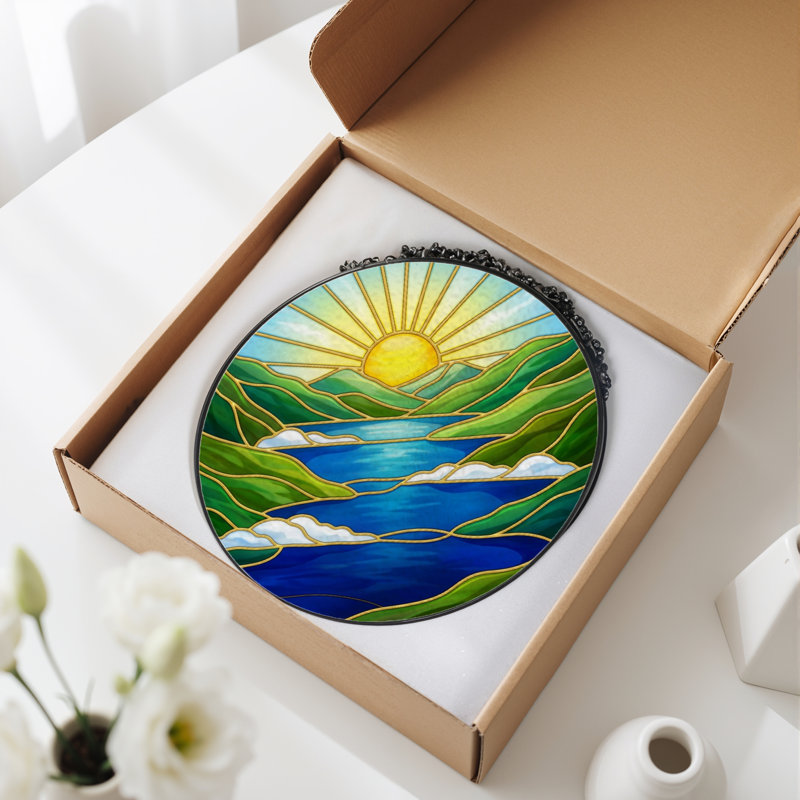 Panneau de vitrail paysage 7,8 "H Sunrise, H 7,8 po x l 7,8 po