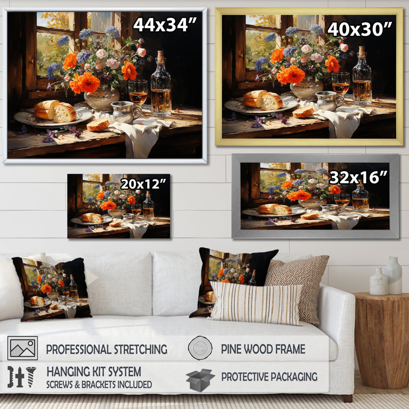 Banquet rustique en France, H 12 po x l 20 po x P 1 po, Cadre simple noir