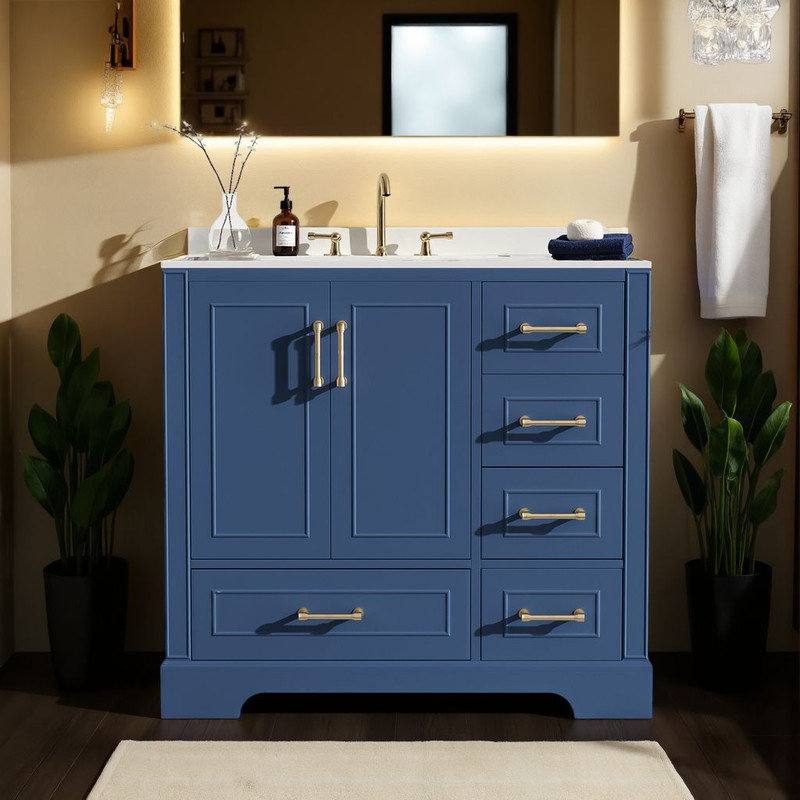 Meuble-lavabo 36 po avec lavabo en céramique, Bleu