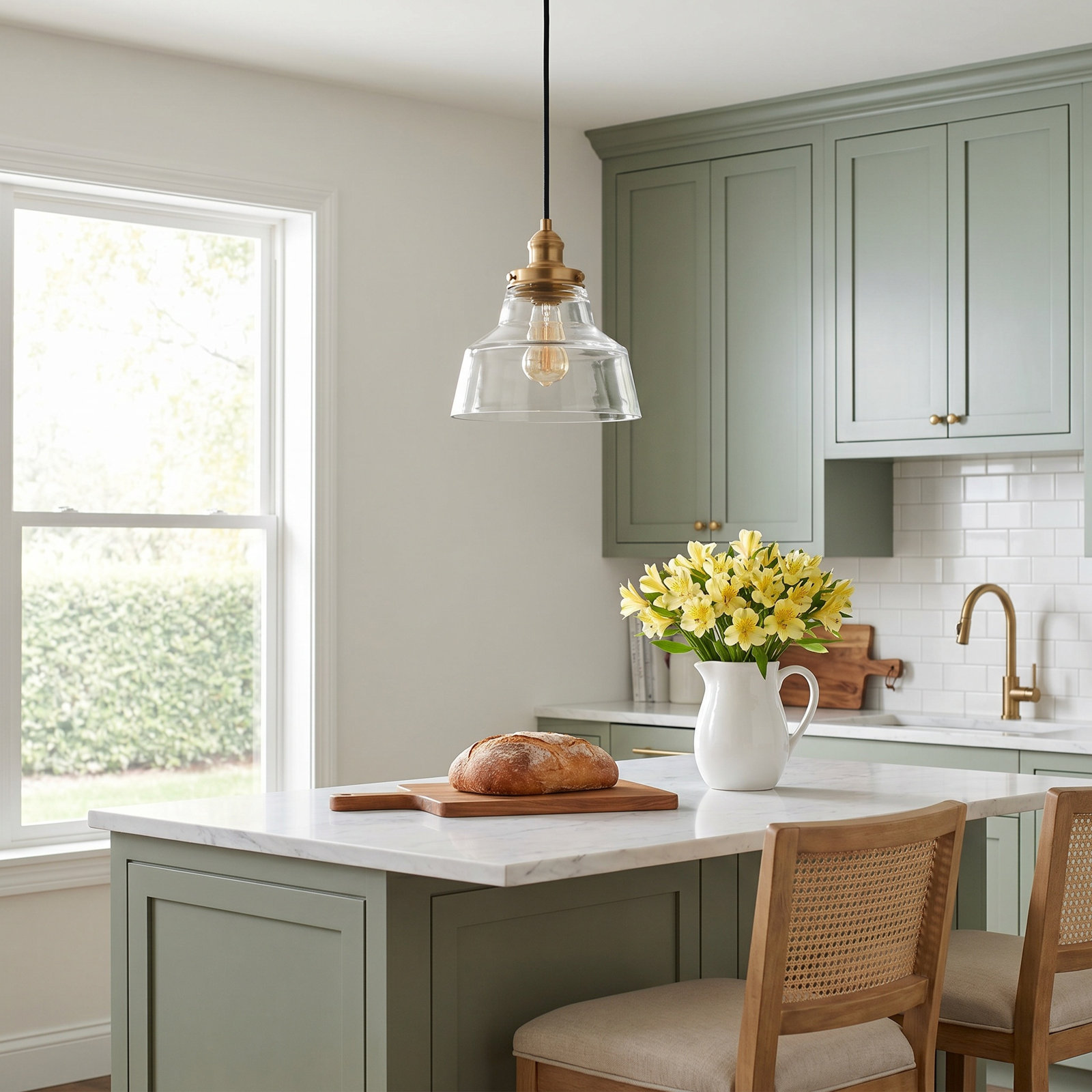 Topanga Single Light Glass Dimmable Pendant, Satin Brass