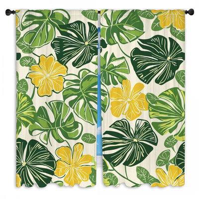 Rideaux à motif de feuilles à motif floral rustique - 2 panneaux