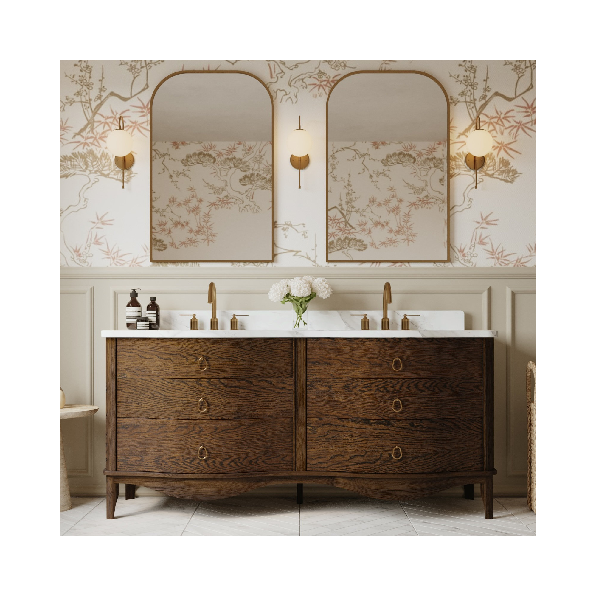 Emmy Bathroom Vanity, Enhanced Brown Oak, 72"