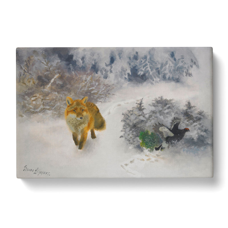 Fox And Black Grouse Cock by Bruno Liljefors - Wrapped Canvas, 40cm H x 60cm W x 3cm D