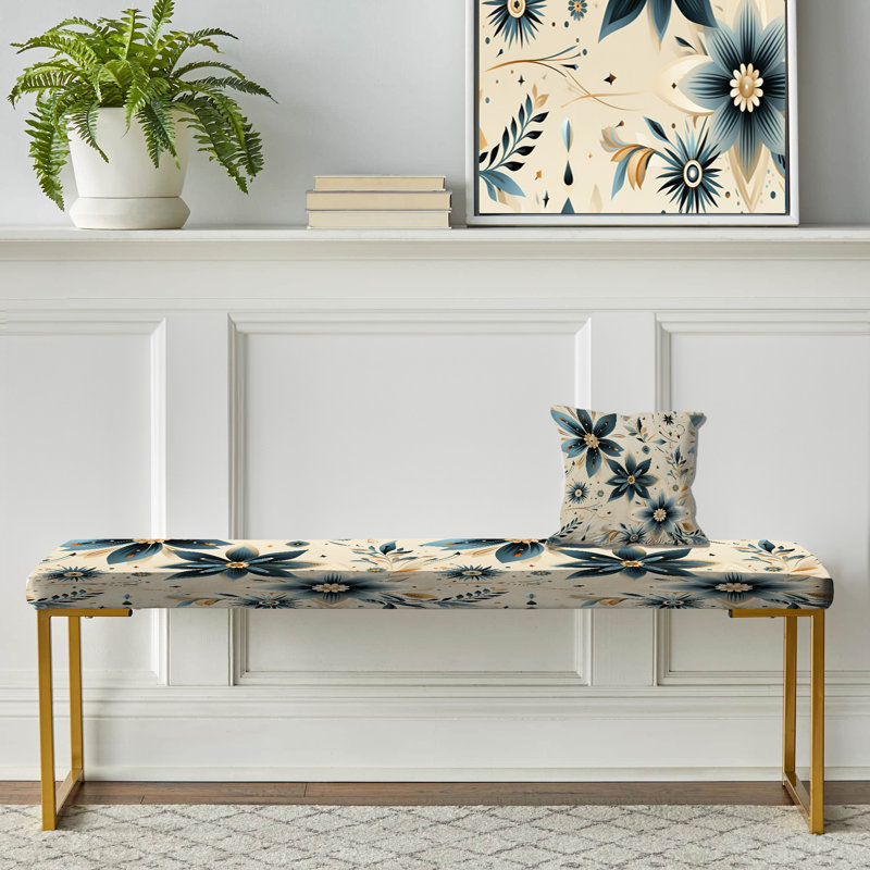 Nomadic Serenity Boho Pattern - Geometric Upholstered Gold Bench