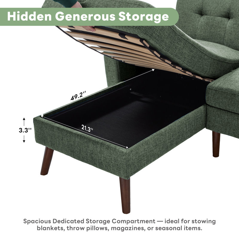 Canapé modulaire rembourré 80 po Mid-Century L 80 po Mid-Century, Lin vert