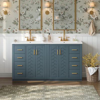 Ensemble de meuble-lavabo 60 po avec lavabo en céramique (séparé), armoire de rangement en bois massif, ensemble de meuble-lavabo autoportant avec tiroirs et portes à fermeture douce