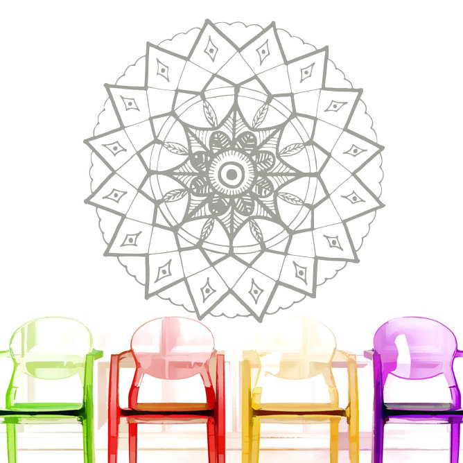 Adhésif décoratif mandala yoga, H 36 po x l 36 po, Argent