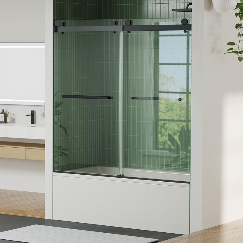 Porte de douche coulissante avec panneaux de verre trempé 6 / 8mm et rail carré en acier inoxydable, Noir